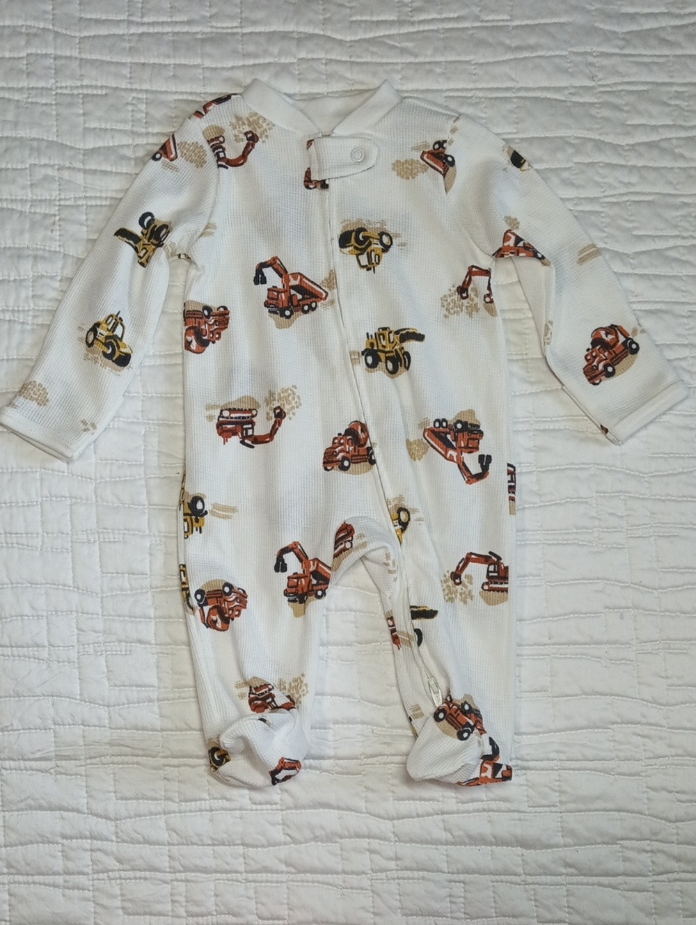Carter's White Footed One-Piece with Orange & Yellow Construction Print